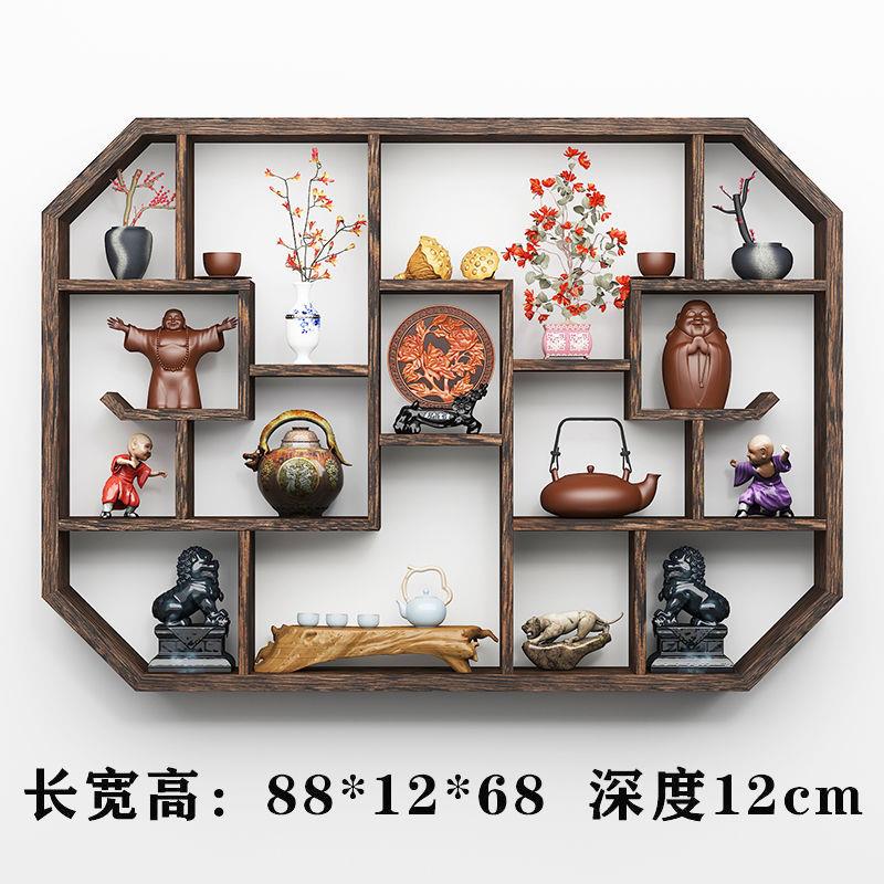 新中式博古架实木茶室古风置物架多宝阁格子架榫卯茶具架客厅摆件