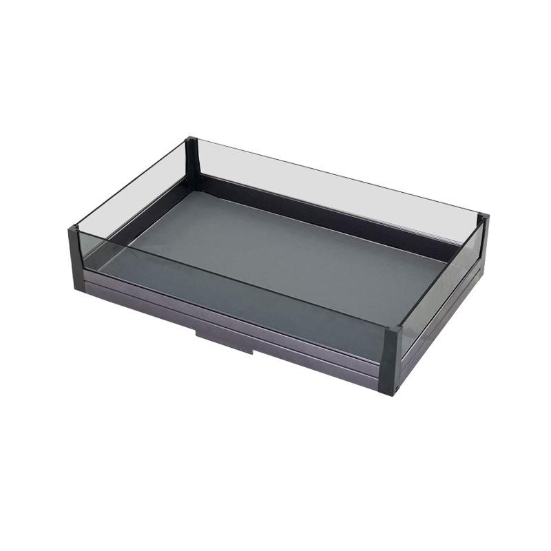 锅具碗碟拉篮钢化玻璃储物平篮缓冲抽屉工具篮平开门四边篮