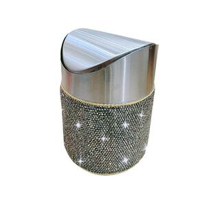 由美创意桌面垃圾桶钻饰摇盖式小号垃圾筒家用客厅卧室桌上收纳桶