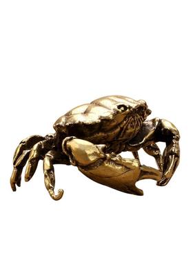 黄铜螃蟹摆件八方来财铜蟹中式家居摆件聚财大螃蟹文玩男士手把件