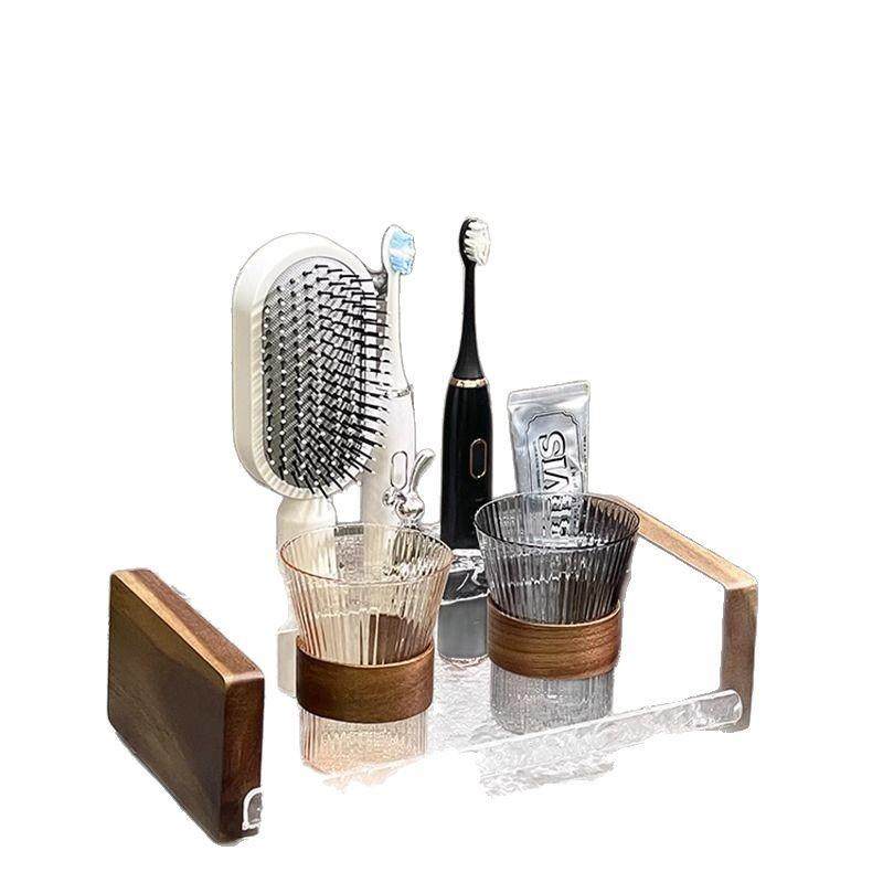 实木复古风轻奢高端牙刷置物架高级感卫生间洗漱台刷牙漱口杯套装