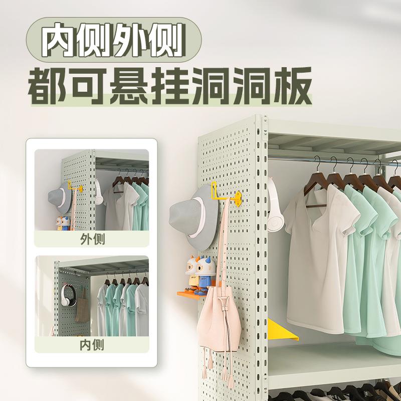 灰绿色衣架卧室组合衣帽架出租房用钢制洞洞板货架