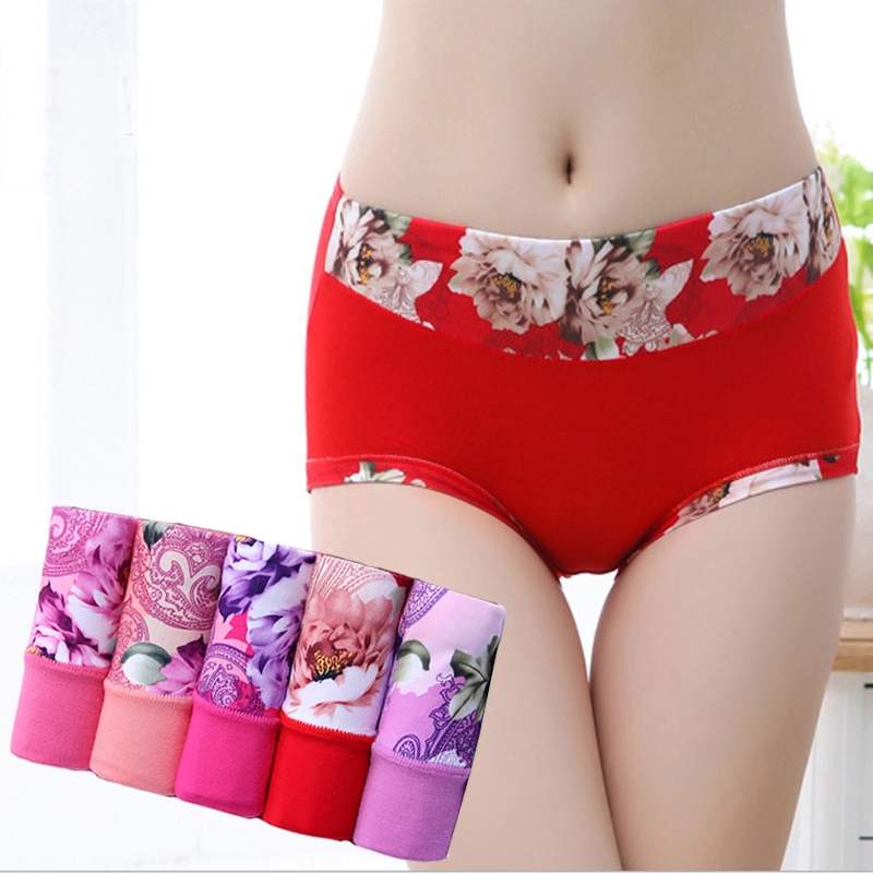 网红five pairs of women's underwear mid-waist moodell plus-s