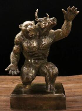极速新品仿古纯铜牛熊牛市家居书房装饰品摆件铜熊牛酒店办公室桌