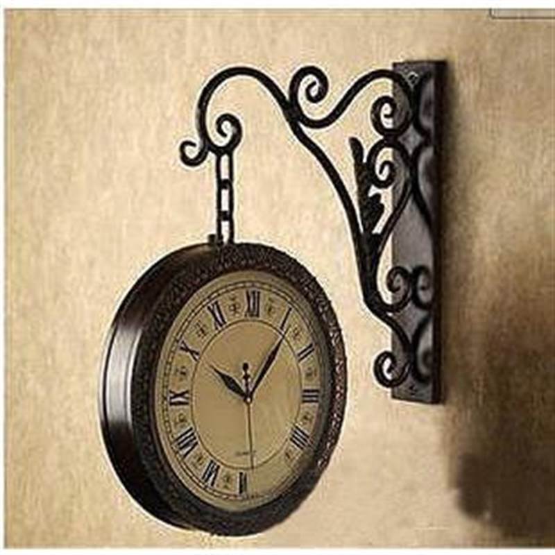 欧式挂钟.田园铁艺双面挂钟.客厅静音钟表.壁挂太阳机芯挂钟