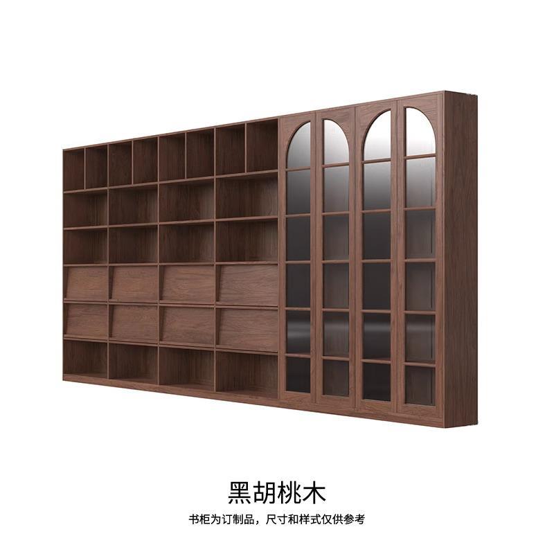 客厅改书房卡座书柜实良木原木定制整一面墙体到顶禽满墙玻璃门佳