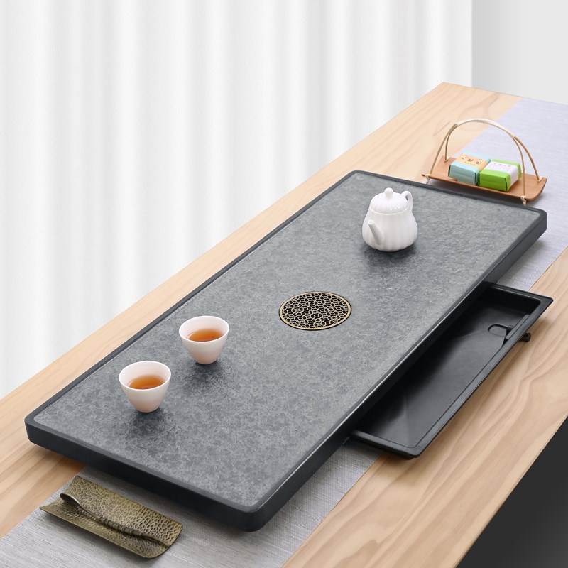 乌金石茶盘抽屉式储水茶台天然石材家用简约小型排水茶桌托盘茶海