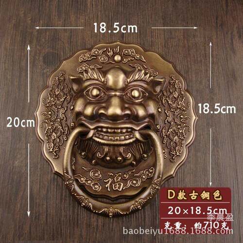 中式兽头门环仿古铜拉手狮头虎头大门拉手对开门木门铜拉环