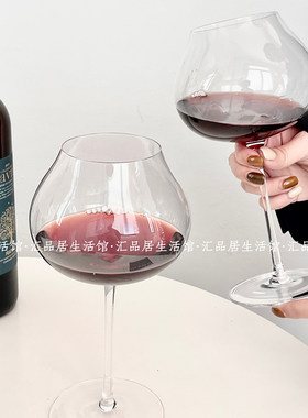 创意水晶玻璃勃艮第n红酒杯细杆轻奢高档家用闻香高脚葡萄酒杯欧