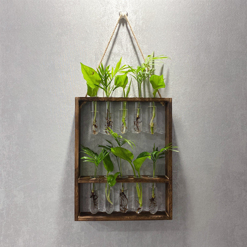 木质工艺品创f意框架玻璃试管花瓶挂墙水培花瓶小清新墙面家居装