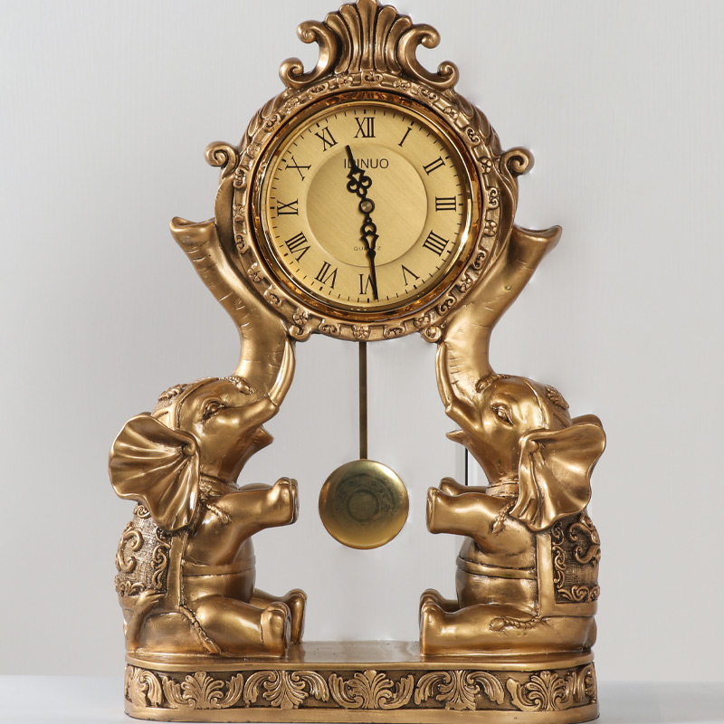 摆钟桌面摆台式大象座钟钟表摆件欧式家用客M厅复古时尚台钟时钟