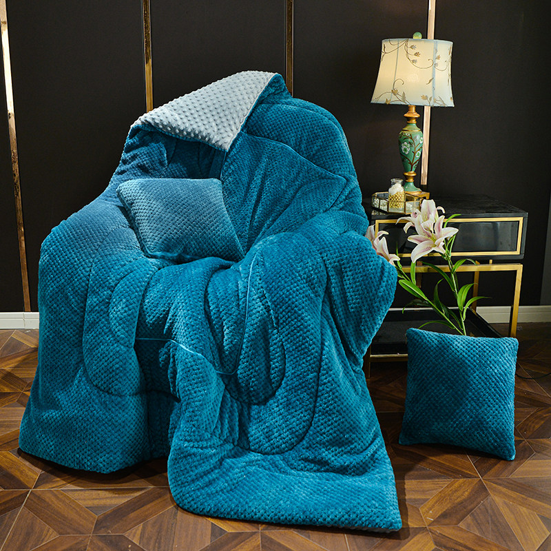 新款加厚加绒车载抱枕被子两用纯色折叠公室午休靠垫Y枕头二合一