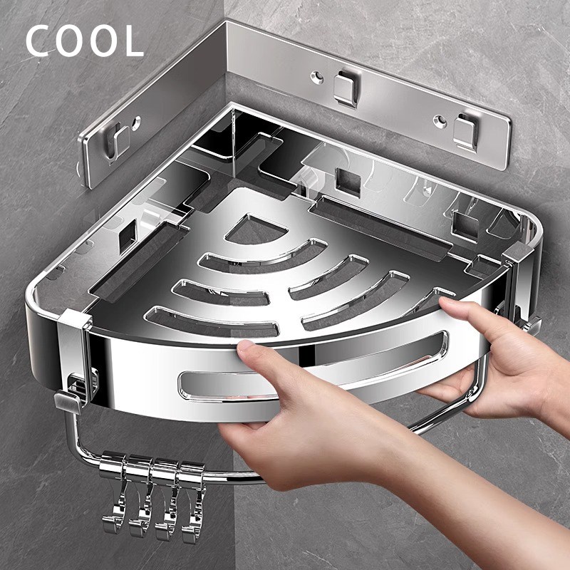 德国工艺304不锈钢置物s架卫生间免打孔厕所三角篮壁挂可拆卸收纳