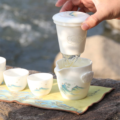 羊脂玉旅行茶具套装便携户外旅游泡茶露营装备P小套快客杯茶壶礼