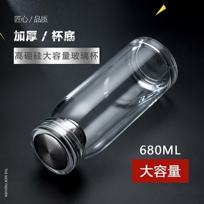 诺岩大容量玻璃杯加厚水晶透明带盖便携单层泡茶杯男花Y茶耐热水