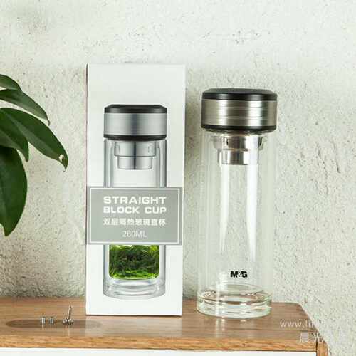 办公新款b黑色1个装玻璃直杯280l 透明防烫手泡茶水杯商务车载杯