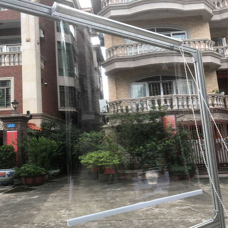 高透明卷帘防水防尘阳台挡雨手y动拉珠冷气隔断大排档凉亭遮雨PVC