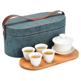 便携式 n德化白瓷盖碗车载旅游户外泡茶羊脂玉一壶四 旅行茶具套装