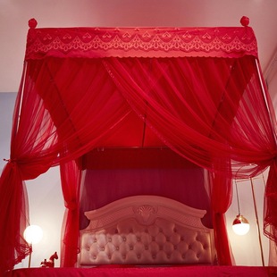 带加厚支架三开门1.5m 婚庆蚊帐家用结婚大红床帘双人1y.8米落地式