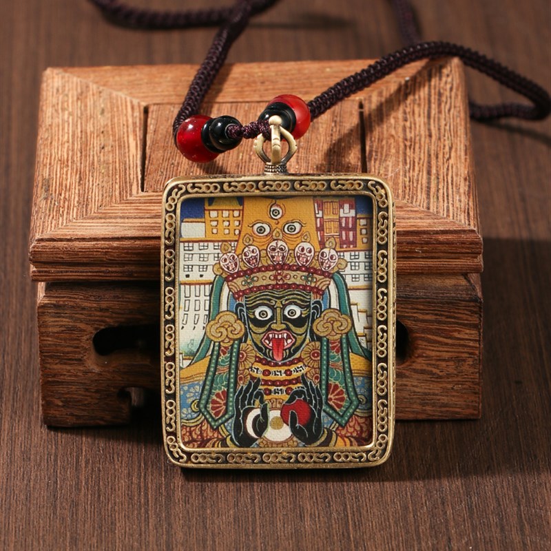 藏式手绘描金扎基拉姆嘎乌盒随身小唐卡男女款R民族风项链吊坠今