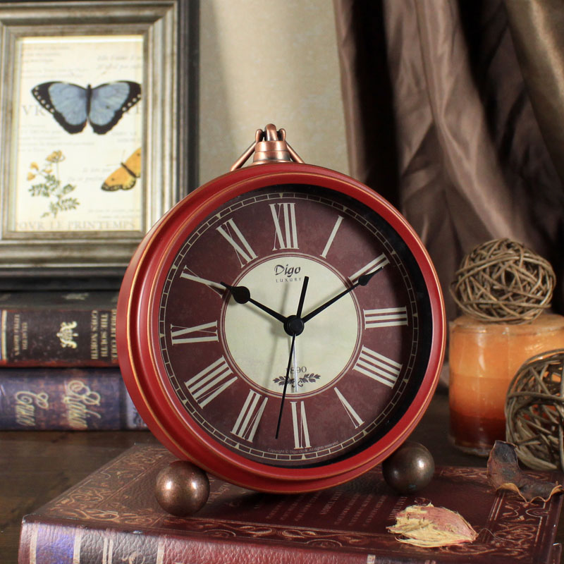客厅桌面时钟摆件美式卧室创意闹钟复H古台式钟表小型家用座钟闹