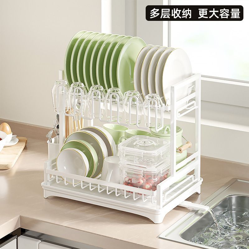 厨房白色方管沥水碗架家用碗筷水杯餐盘收纳架导水双层拆装碗碟架