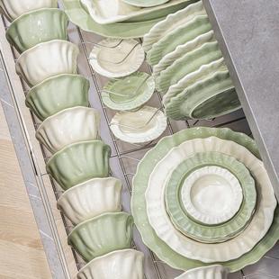 家用奶呼呼可爱花瓣碗具盘子乔迁碗碟整套组合餐具 奶油风碗碟套装