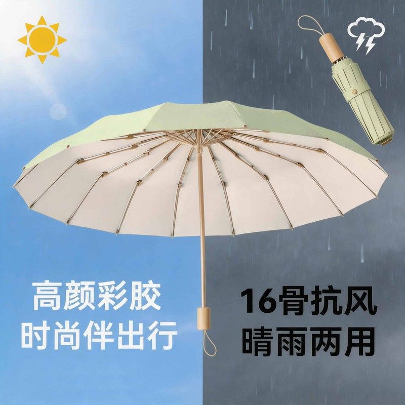 16骨雨遮阳挡雨彩女防晒遮阳伞加大加固晴雨两用太阳伞双层手动图片