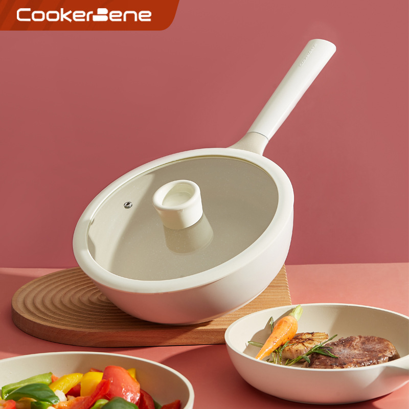 cookerbene麦饭石煎锅不粘锅烙饼平底锅家用炒菜锅不沾燃气专用锅