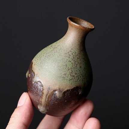 窑变流釉青铜釉陶瓷花瓶新中式客厅茶桌插花小花器茶艺装饰品摆件