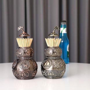 复古葫芦牙签筒牙签创意按压客厅牙签盒餐厅手压自动家用收纳