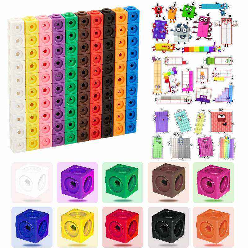 100pcs Numberblocks Multilink Linking Counting Cubes Snap Bl