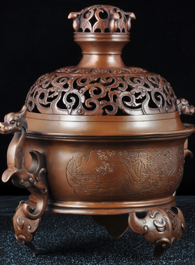 紫铜朱雀钮螭耳三足炉香薰炉禅室静心安神茶室香道香炉室内薰香炉