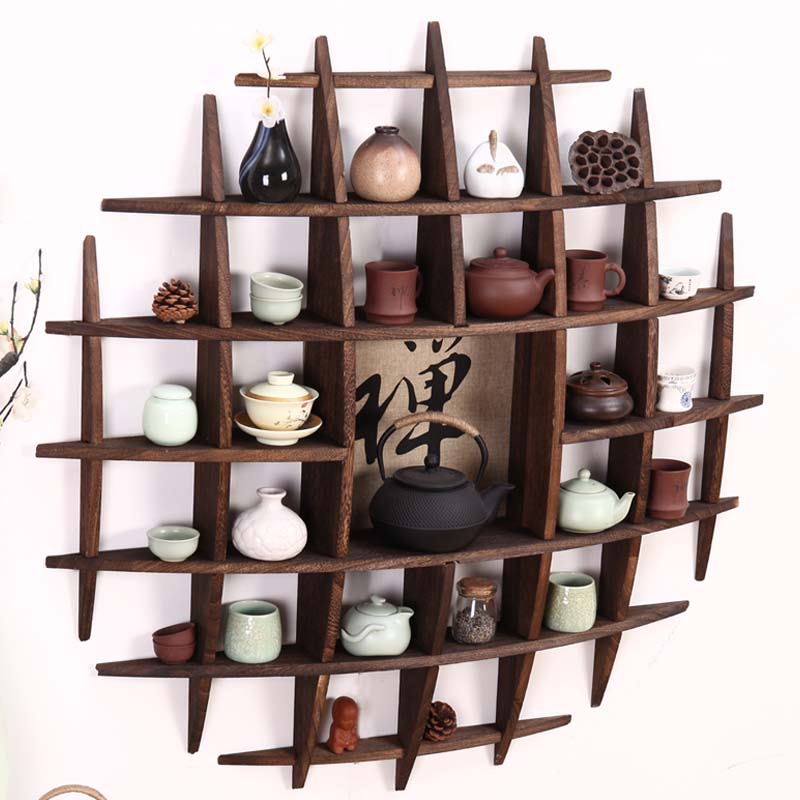 实木茶杯架多宝阁展示博古架置物架紫砂茶壶茶具柜壁挂墙上中式禅