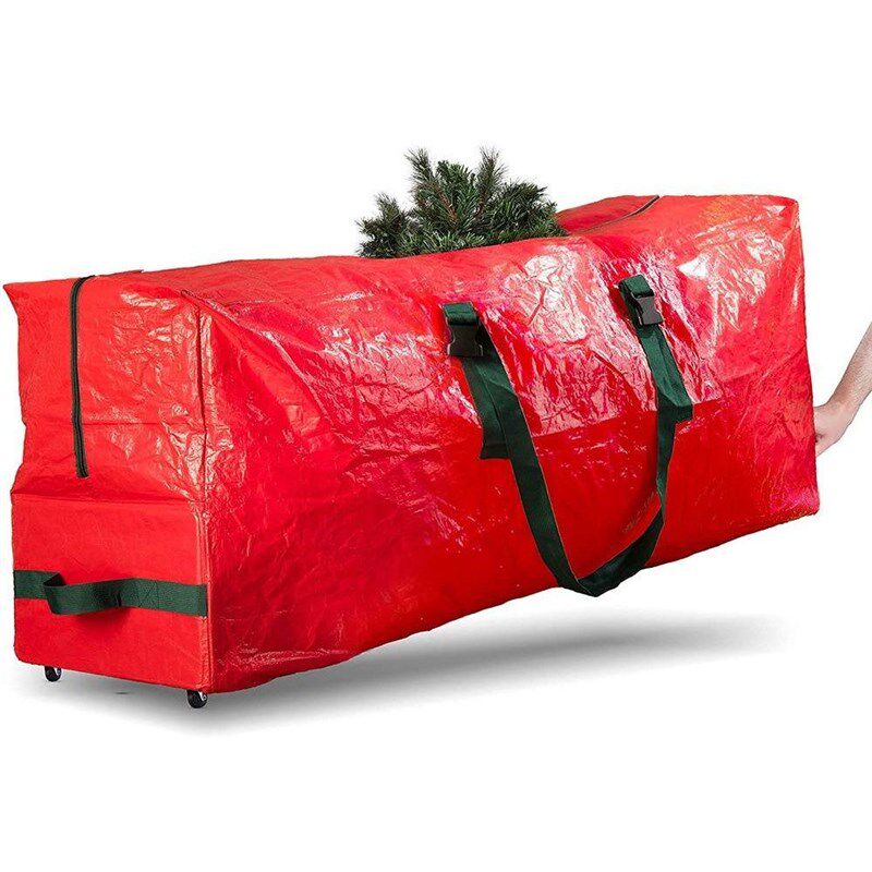 极速PE红色储物袋圣诞树用品带轮手提收纳包防水大容量圣诞树储存