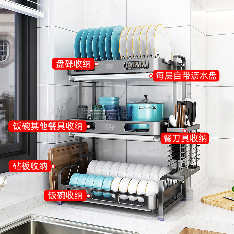 厨房不锈钢碗盘置物架台面放碗架沥水架碗碟碗筷收纳盒碗盘柜架