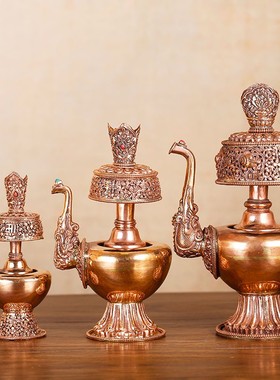 尼泊尔红铜雕花贲巴壶净水壶尼泊尔密宗净水瓶家用供奉摆件
