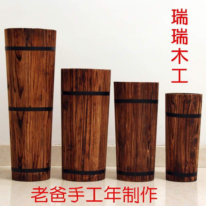 新款田园地面特大实架落地式花瓶 木质插花木桶时尚大气防腐