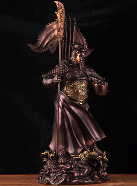 紫铜色关公摆件关二爷武财神爷关羽招财神像招财家居客厅佛堂供奉