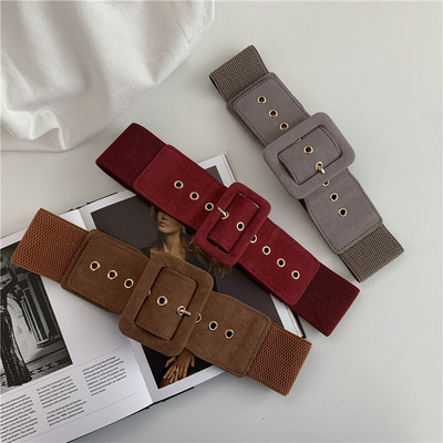 Women Belt Stretch Wide Waist Belts Metal Buckle Leather Str