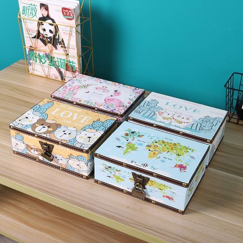 百宝箱收纳盒带锁密码桌面学生ins小柜子便宜贵重物品木头箱子