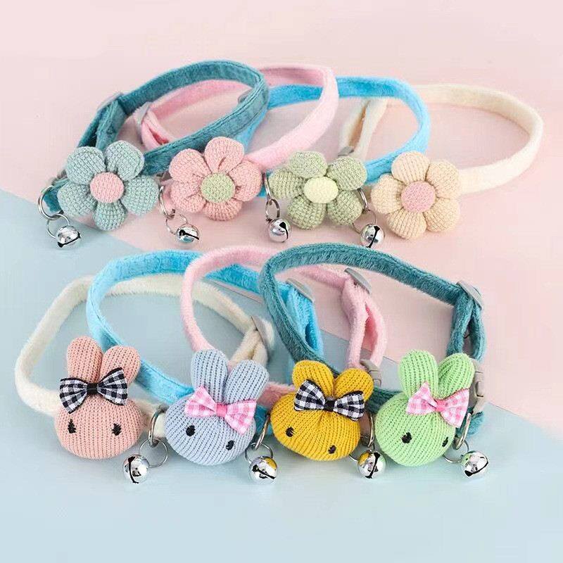 Cute knitting Flower Bell Collar Cat Necklace Pet Collar Tra