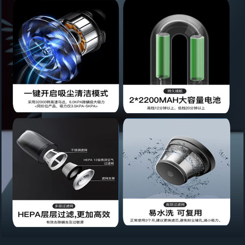 好货车载吸尘器可携式无线充电车家两用小型专用干湿吸尘手持式大
