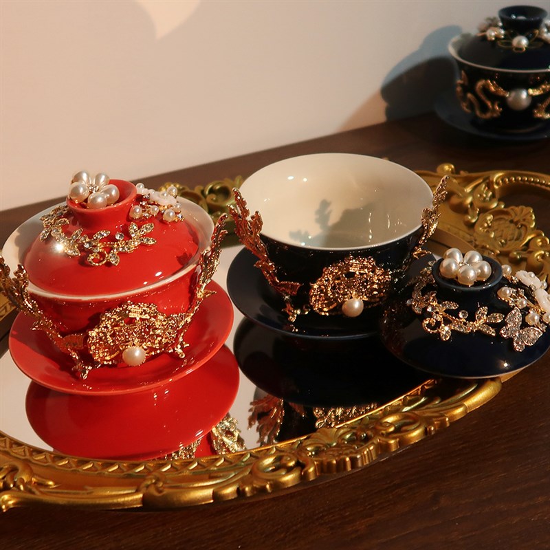 DIY敬茶杯盖碗陪嫁手工喜碗结婚中式龙凤碗喜杯自制改口杯材料包