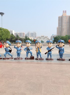 玻璃钢卡通小红军雕塑户外仿真彩绘八路军红色革命解放军小兵摆件