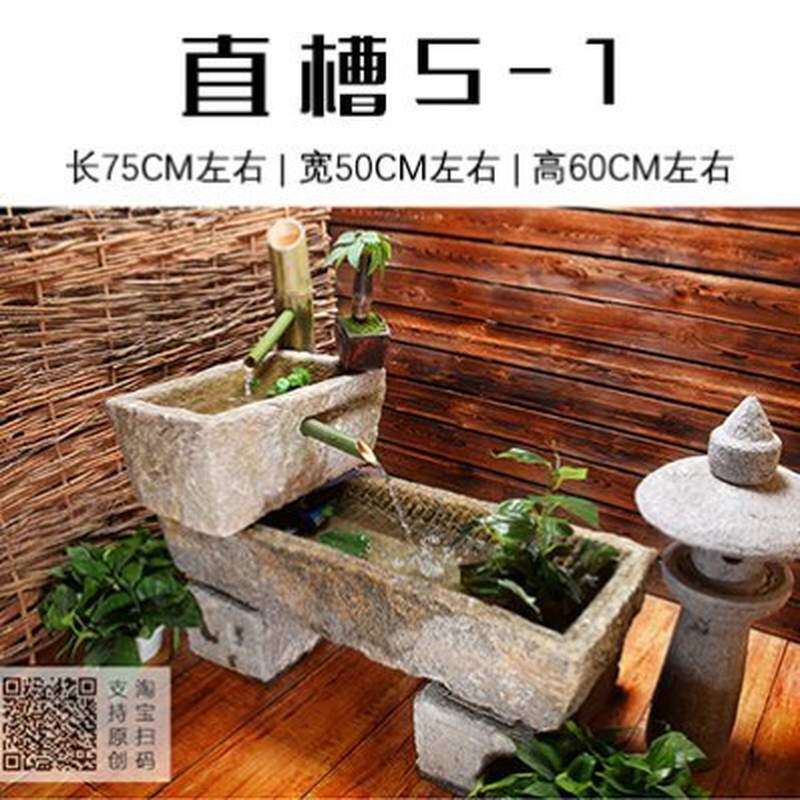 石头花盆老石槽鱼缸阳台水景旧水槽庭院户外摆件猪槽石盆流水组合