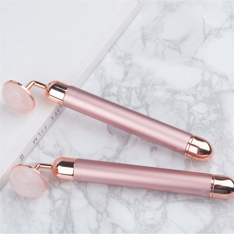 Pink Rose Quartz Electric Face Massager Roller Natural Jade