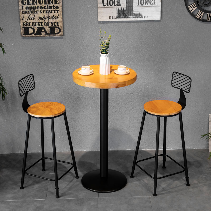 铁艺实木吧台椅高脚凳家用靠背吧台桌椅组合简约酒吧靠窗餐厅椅子