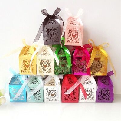 50pcs Bowknot Ribbon Candy Box Dessert Package Hollow Out
