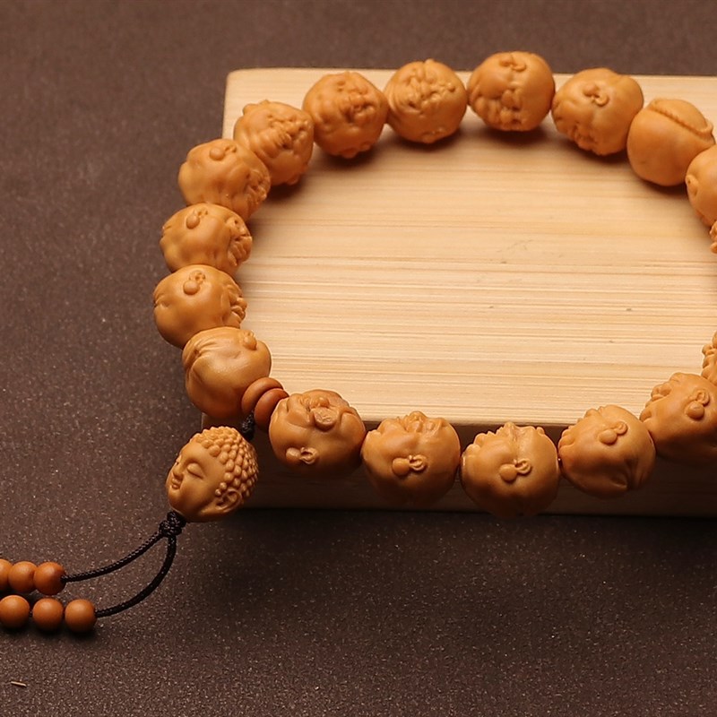 野生姜黄皮龙纹人生百态喜怒哀乐小籽桃核雕刻文玩手串手持核桃链